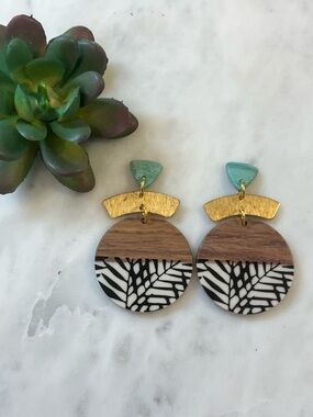 Polymer clay and wood earrings